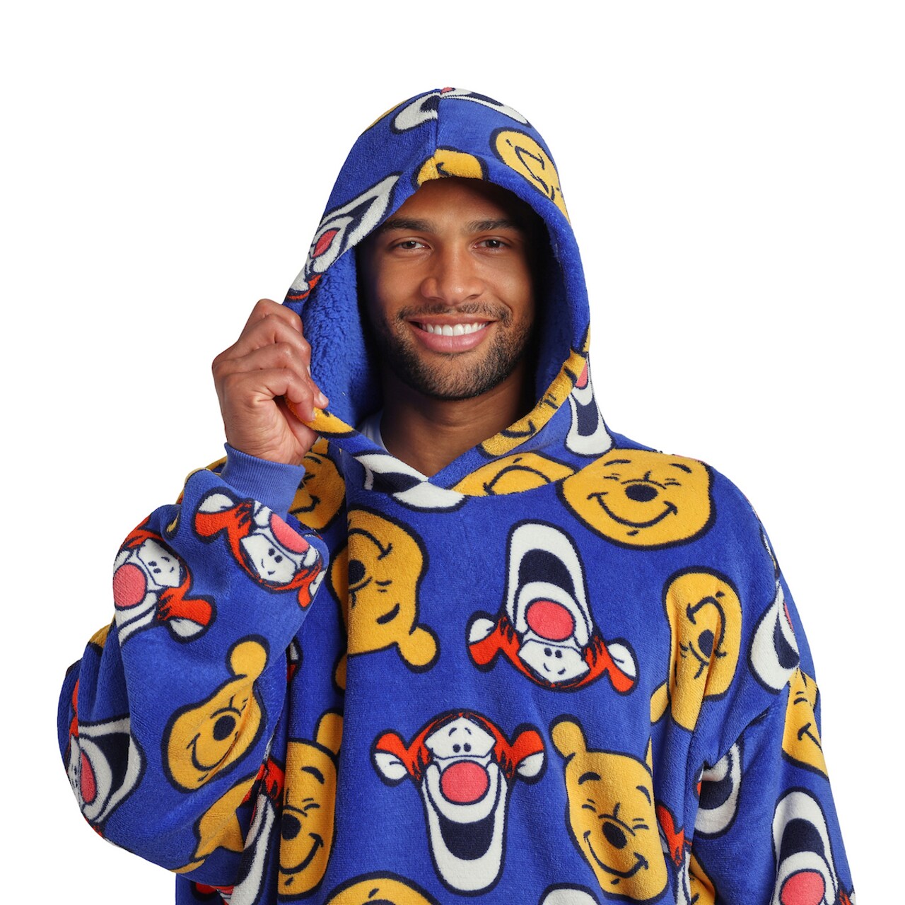 Winnie The Pooh Tigger & Pooh Faces Adult Blue Long Sleeve Hooded Blanket
